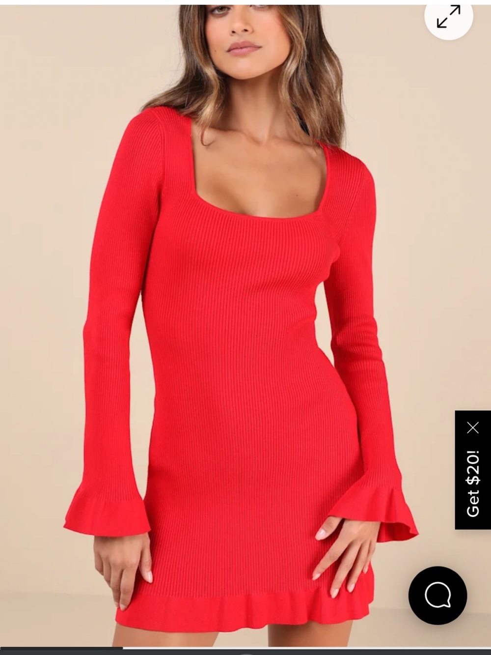 NWT Lulu's Bright Red Ribbed Square Neck Dress